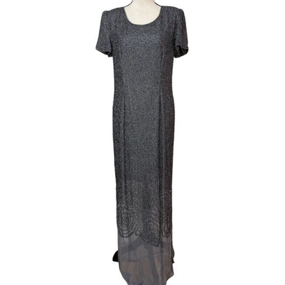 Scala vintage gray silk embelished dress shoulder pads size L